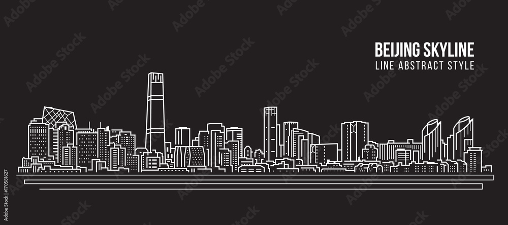 Fototapeta Cityscape Building Line art Vector Illustration design - Beijing city skyline
