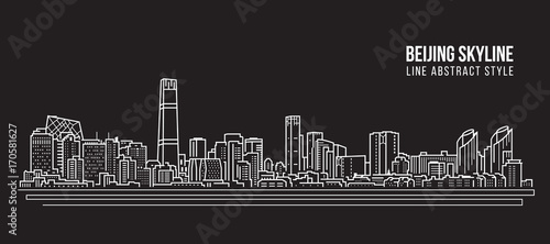 Cityscape Building Line art Vector Illustration design - Beijing city skyline