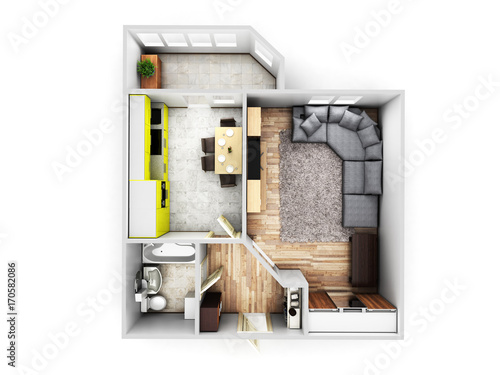 interior apartment roofless top view apartment layout 3d render