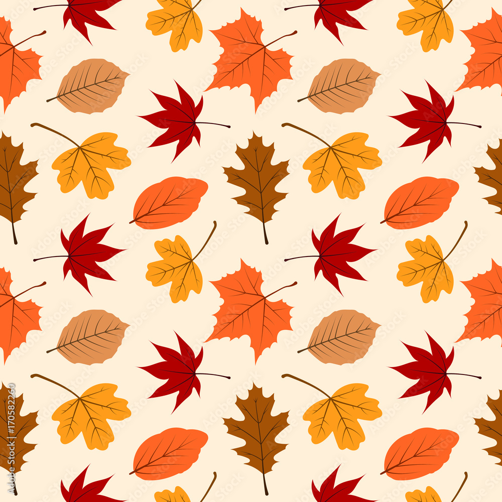 Obraz premium Autumn leaves seamless pattern vector illustration