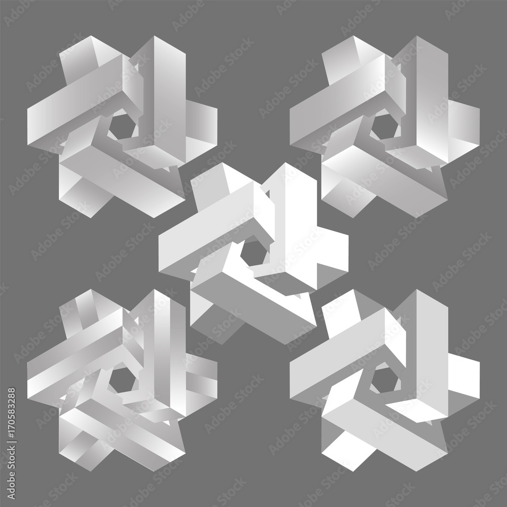 3D logos. Hexagonal geometric objects. 3D logos. Hexagonal geometric objects.