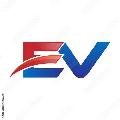modern vector initial letters logo swoosh ev red blue