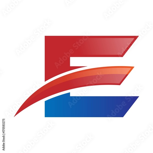 modern vector initial letters logo swoosh e red blue