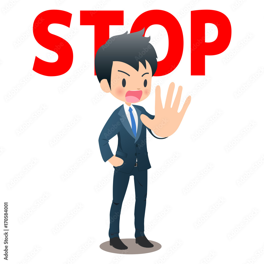 STOPを促すスーツ姿の若い男性ビジネスマン STOPを促すスーツ姿の若い男性ビジネスマン