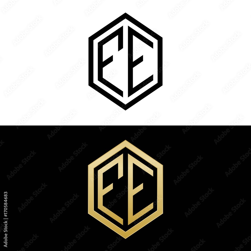initial letters logo fe black and gold monogram hexagon shape vector initial letters logo fe black and gold monogram hexagon shape vector