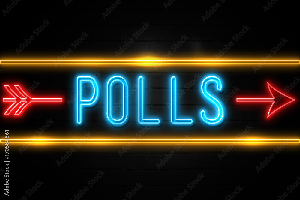 Polls  - fluorescent Neon Sign on brickwall Front view