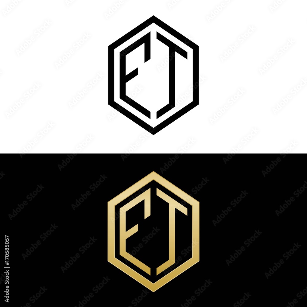 initial letters logo ft black and gold monogram hexagon shape vector initial letters logo ft black and gold monogram hexagon shape vector