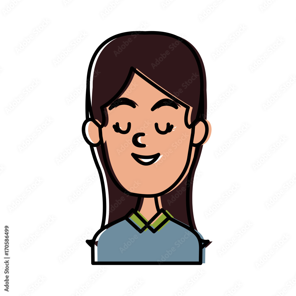 Woman smiling with eyes closed icon vector illustration graphic design