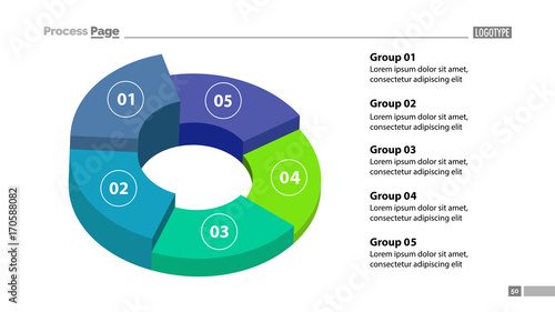 3d donut chart with five groups template