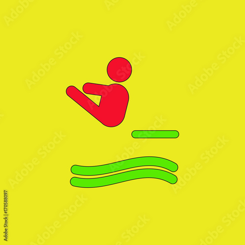 Diver swimmer trampoline springboard Sportsman Game Icon Set. Diving Swimming Pool Diver Sport People Competition Race. Summer Individual Sport Infographic events Vector