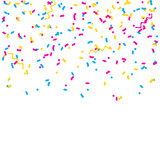 Abstract multicolored background. A lot of small falling confetti. Confetti falls from above