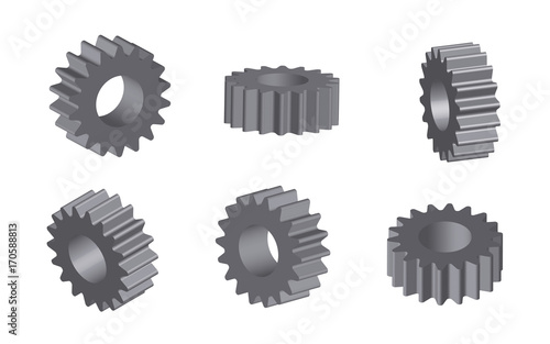 Mechanical cogwheel set in 3D, vector