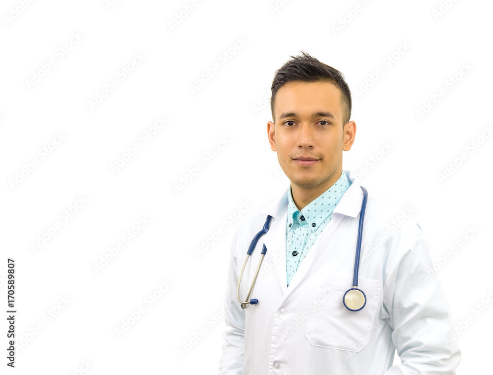 Professional male doctor in white coat with stethoscope ,isolated on white background.healthcare and medicine concept ,studio Professional male doctor in white coat with stethoscope ,isolated on white background.healthcare and medicine concept ,studio