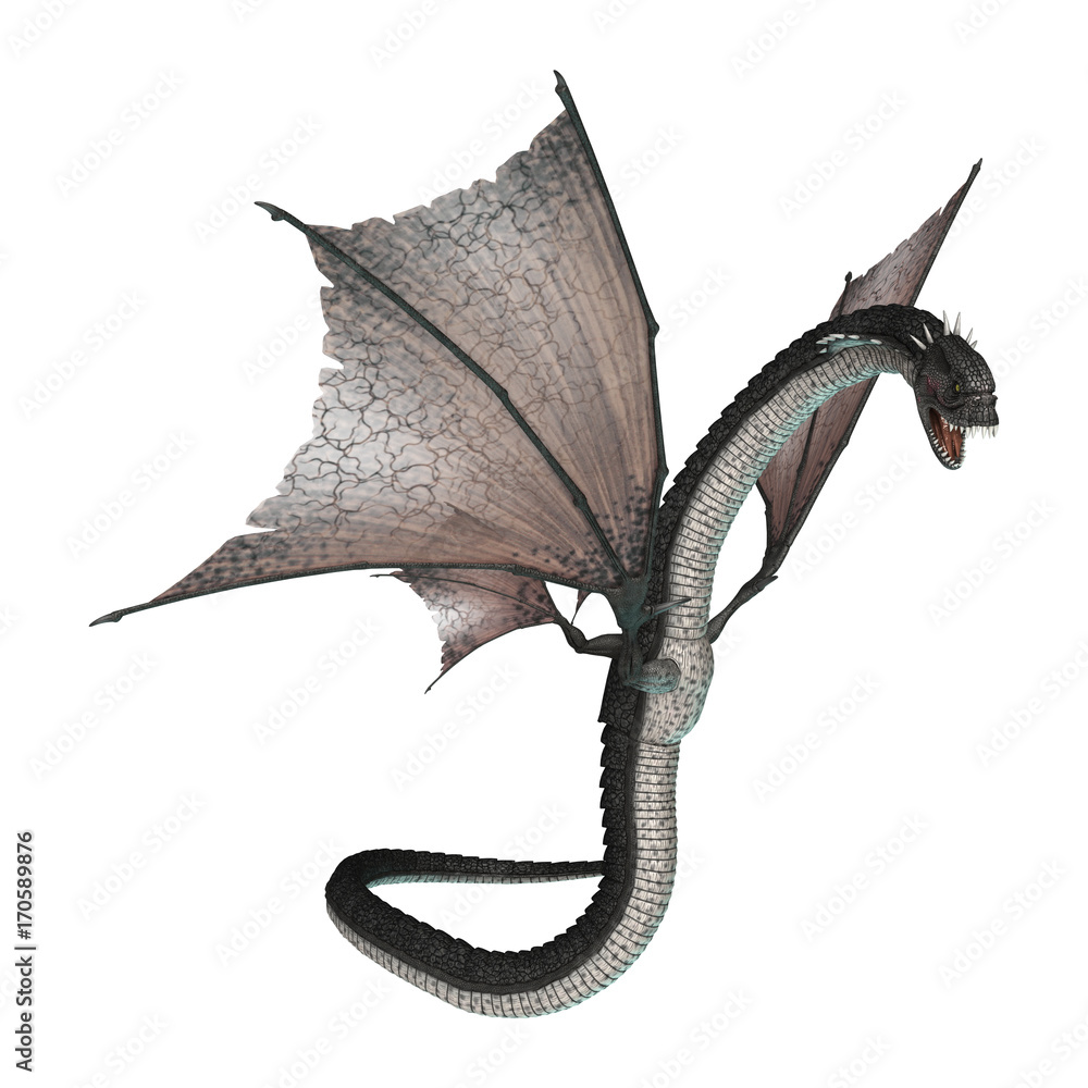 Naklejka premium 3D renderowania Fantasy Snake Dragon na białym tle