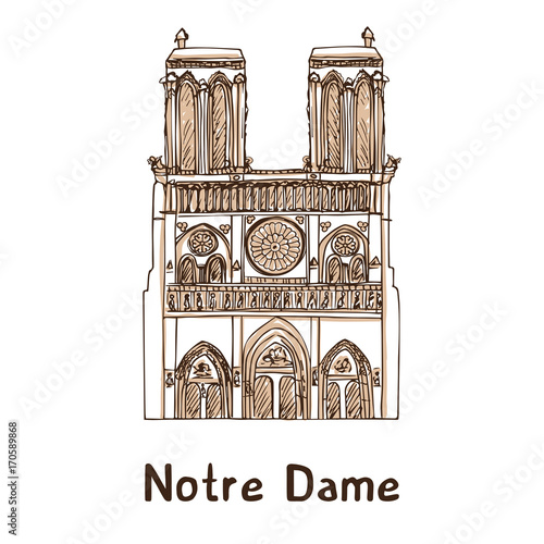 Notre Dame de Paris hand drawn vector illustration. Paris landmark