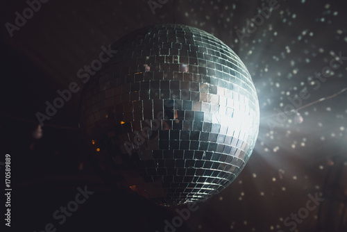 Close up of disco ball on party