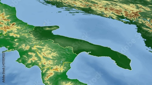 Apulia - Italy, region extruded. Bumps shaded