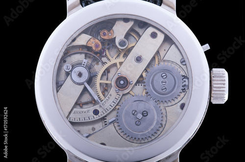Watches mechanism in motion close up