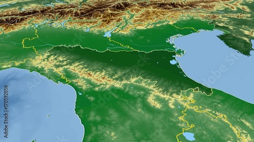 Emilia-Romagna - Italy, region extruded. Bumps shaded