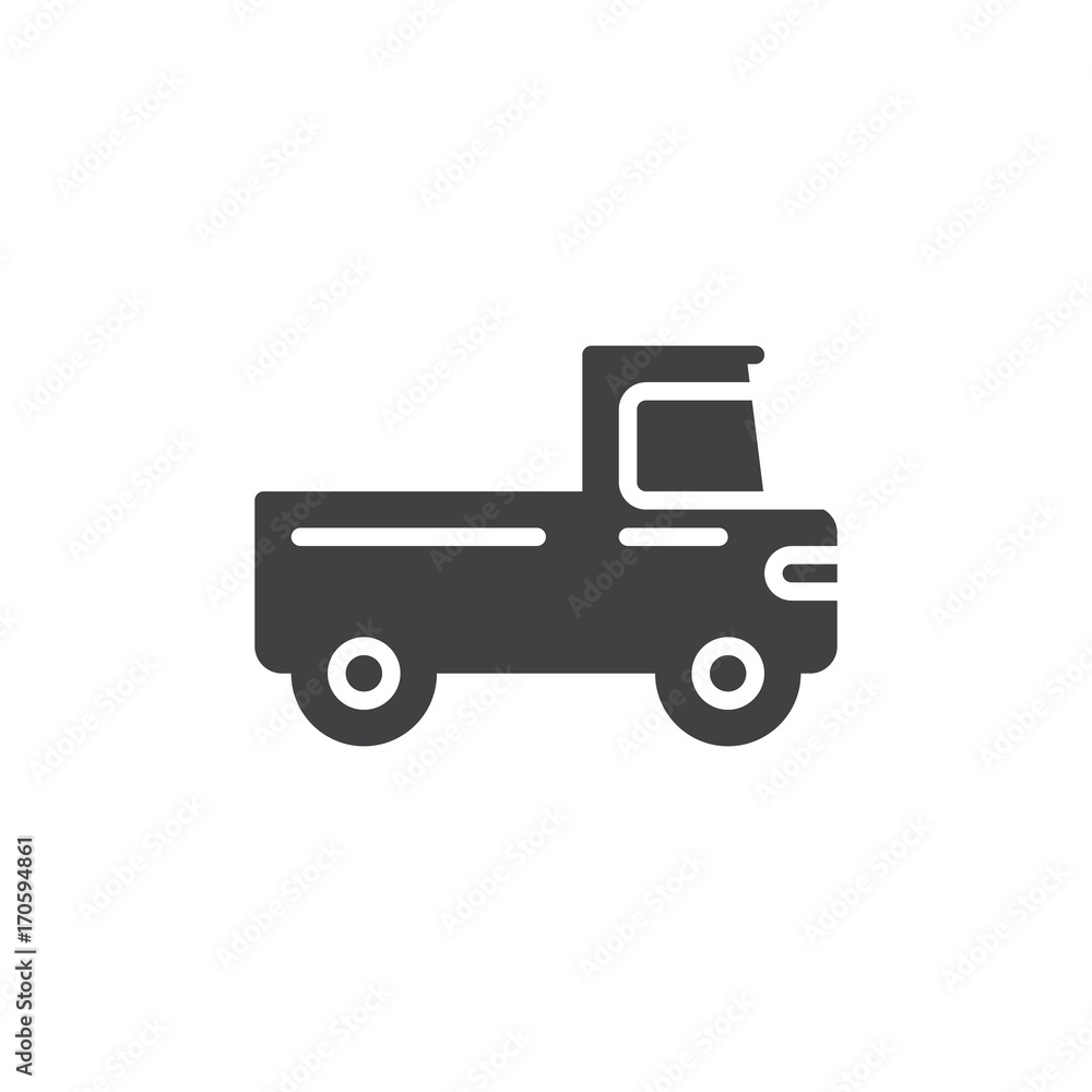 Pickup truck transportation icon vector, filled flat sign, solid pictogram isolated on white. Symbol, logo illustration