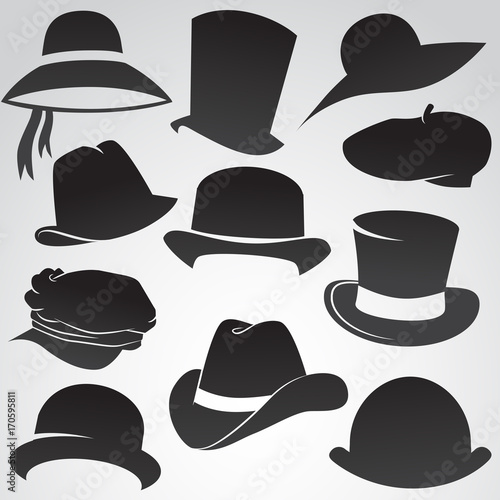 Hat icon set isolated on white background.