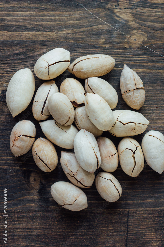 Pecan nuts on table Pecan nuts on table