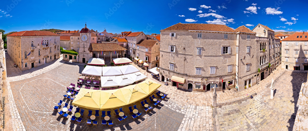 UNESCO Town of Trogir main square panoramic view