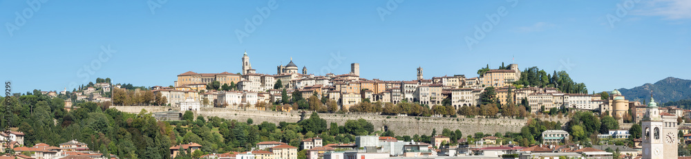 Bergamo - Old city. One of the beautiful city in Italy. Lombardia. Landscape on the old city during a wonderful blu day