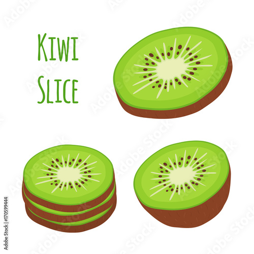 Tropical fruit, exotic kiwi set. Cartoon flat style. Vector illustration