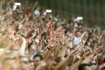 Stickers Stadion Juichende voetbalfans op stadiontribune  © dima