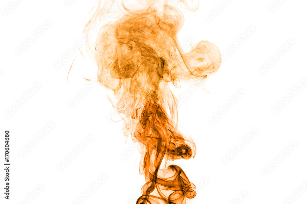 orange smoke swirl  on white background, Color smoke on white background
