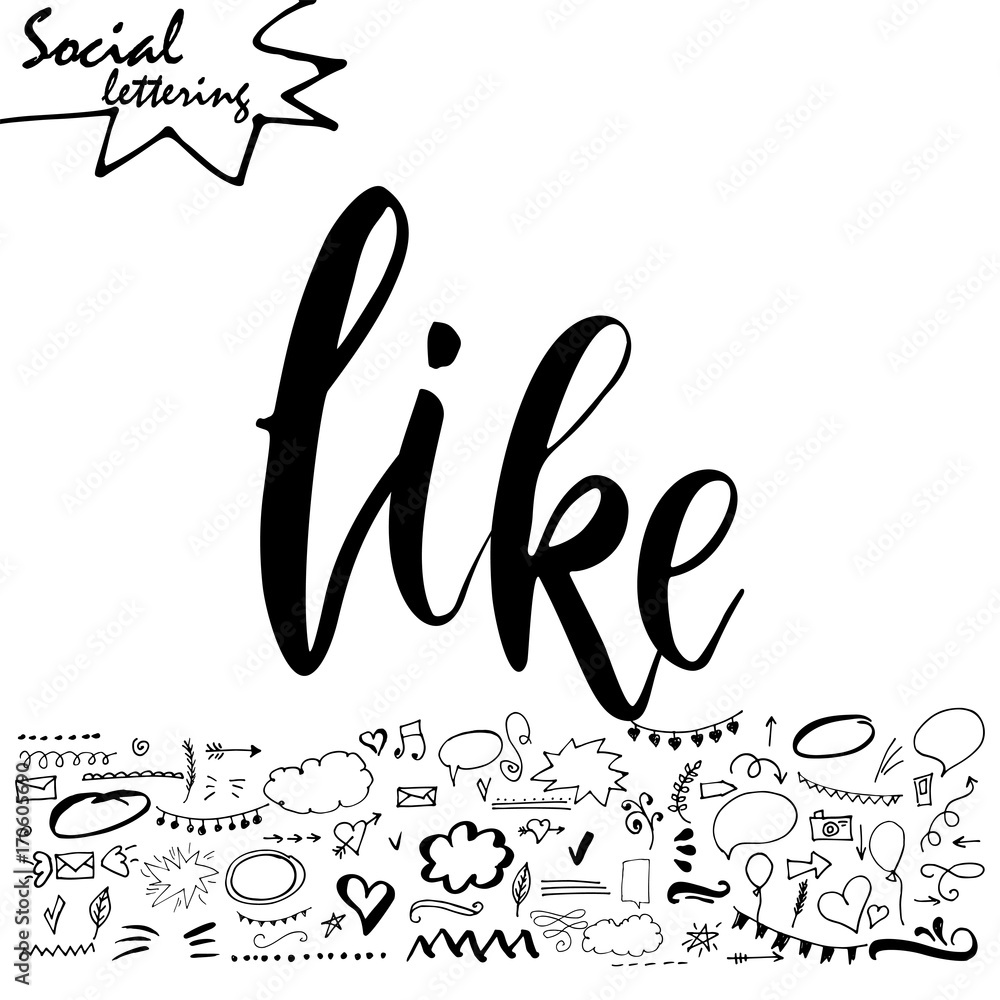 Vector social media word. Lettering for your blog. Hand drawn elements for decoration Vector social media word. Lettering for your blog. Hand drawn elements for decoration