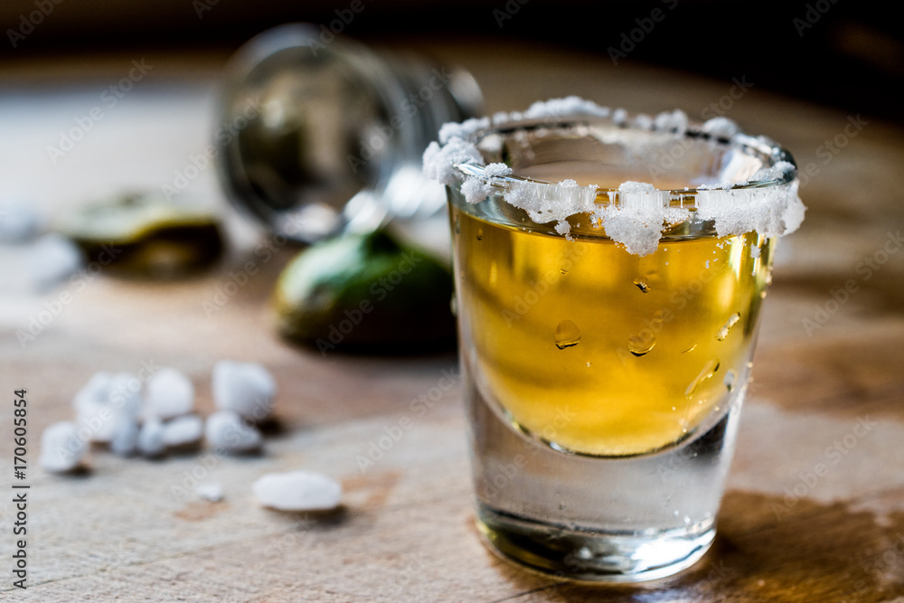 Tequila Shot with lime and salt. Tequila Shot with lime and salt.