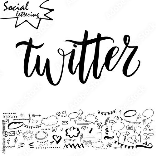 Vector social media word. Lettering for your blog. Hand drawn elements for decoration