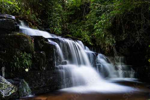 Waterfall with silky foam in deep rain forest,Pitsanulok Thailand. © j_chaikom