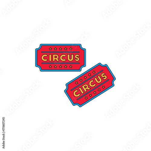Circus show entrance tickets template.Colorful vector pass in cartoon flat style