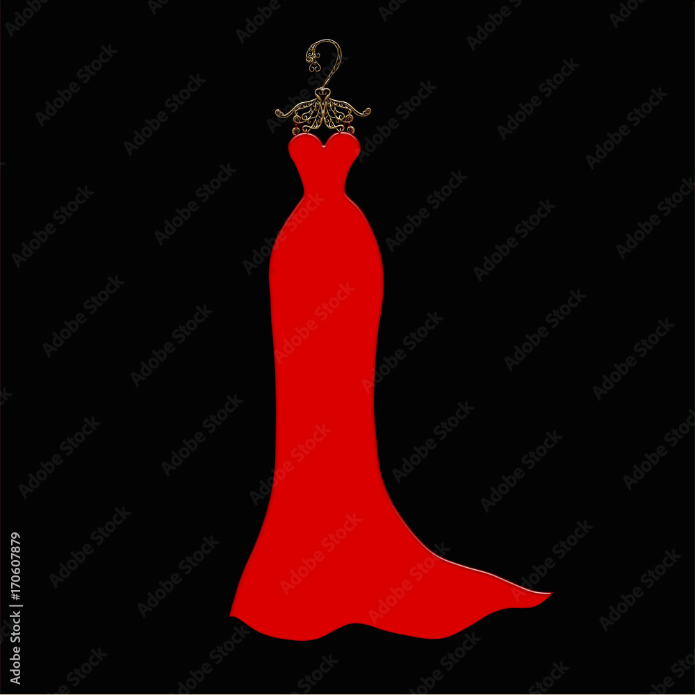 Long red dress on an elegant hanger Long red dress on an elegant hanger