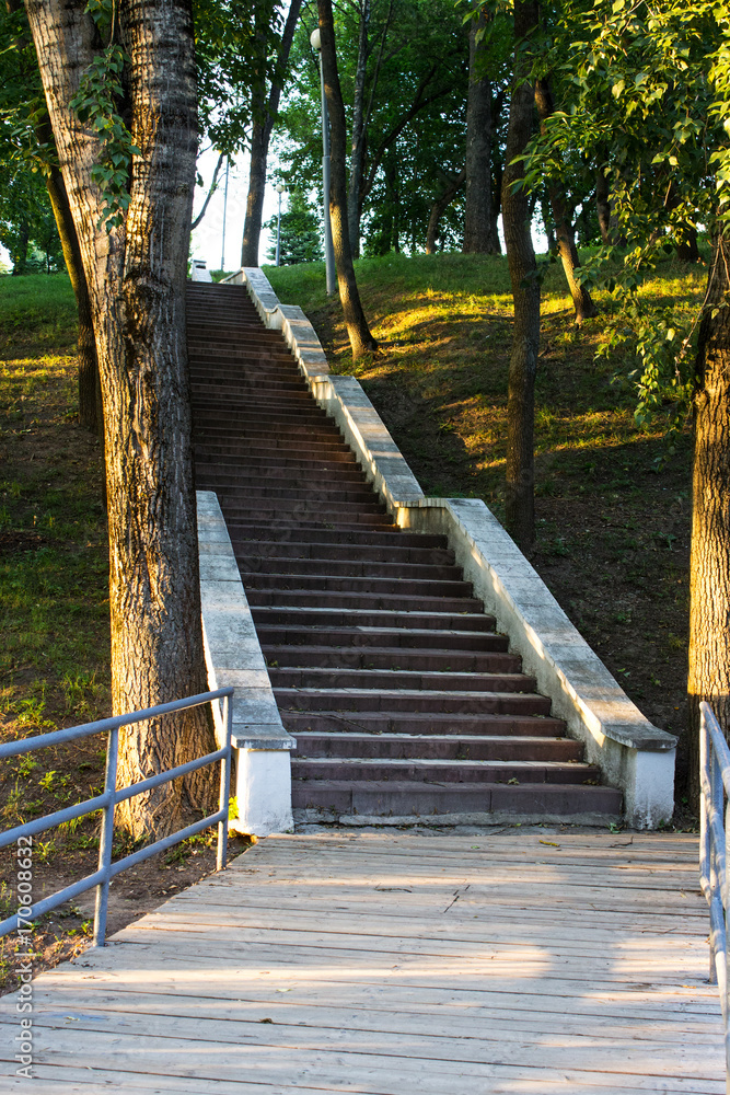 Stairs in the city park. Vertical. Selective focus. Stairs in the city park. Vertical. Selective focus.