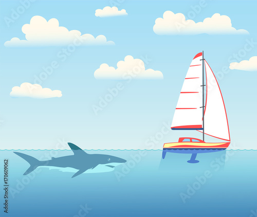 The shark is pursuing the yacht.