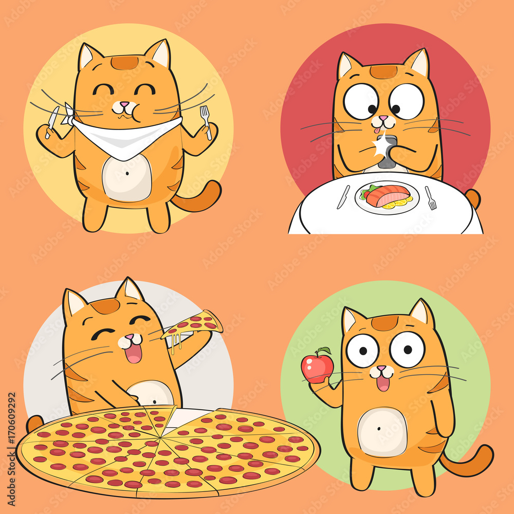 Obraz premium Cute cat character. Set of cute cartoon cat in various poses