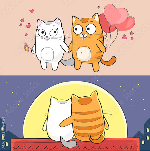 Cute couple of cats on a romantic date