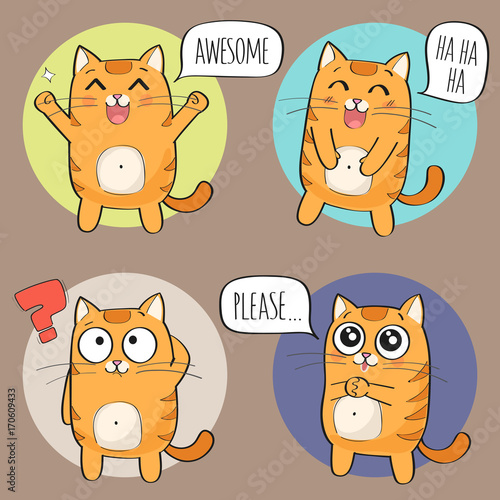 Cute cat character. Set of cute cartoon cat in various poses