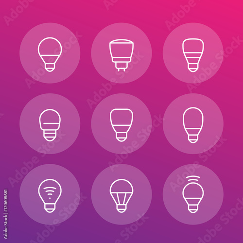 led light bulbs icons, linear