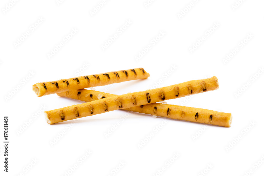 Salty cracker pretzel sticks isolated on white background Salty cracker pretzel sticks isolated on white background