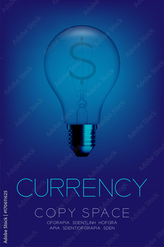 Alphabet Incandescent light bulb switch off set Currency USD (United States Dollars) symbol concept, illustration isolated in blue gradient background Alphabet Incandescent light bulb switch off set Currency USD (United States Dollars) symbol concept, illustration isolated in blue gradient background