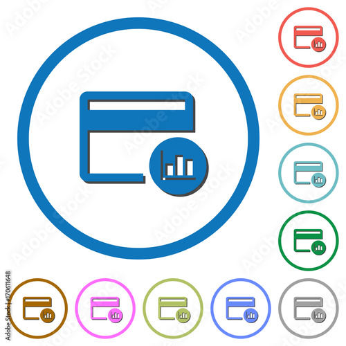 Credit card transaction reports icons with shadows and outlines