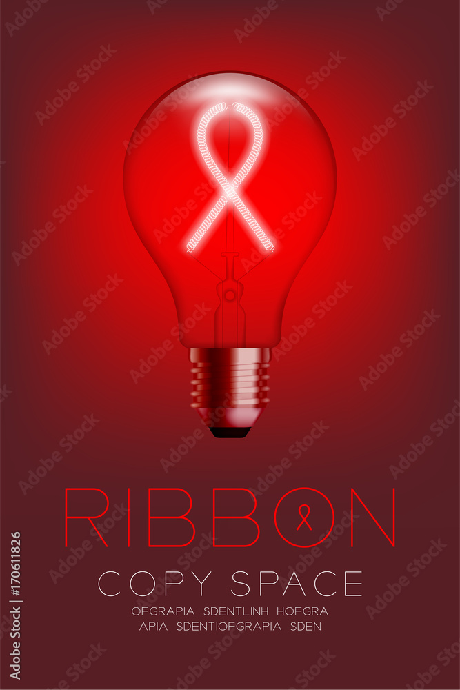 Alphabet Incandescent light bulb switch on set Ribbon charity campaign concept, illustration isolated glow in red gradient background Alphabet Incandescent light bulb switch on set Ribbon charity campaign concept, illustration isolated glow in red gradient background