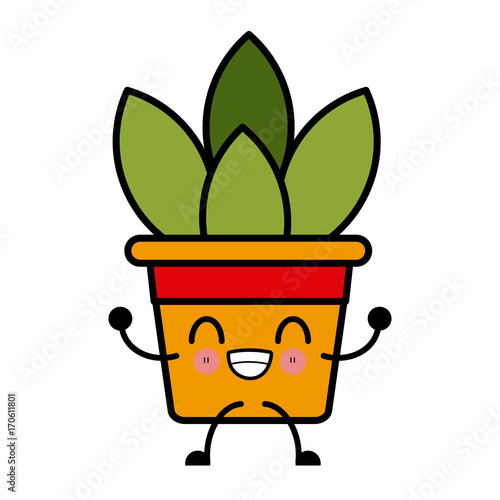 Plant in vase cute kawaii cartoon icon vector illustration