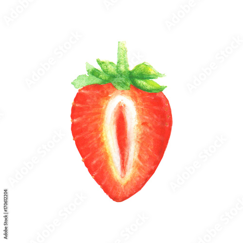 Watercolor half of strawberry