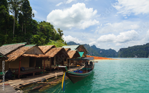 Beautiful mountains resort and river natural attractions in Ratchaprapha Dam at Khao Sok National Park, Thailand